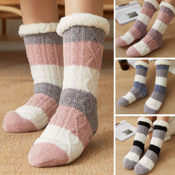 Calze da donna Calze antiscivolo a righe Inverno Morbido carino Calze da pavimento spesso Pantofole da casa,|Viola en oferta