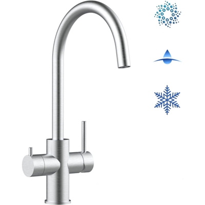 Rubinetto 5 vie per sistemi acqua gasata/aromatizzata e filtro depurazione canna a U - acciaio spazzolato