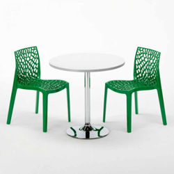 Grand Soleil - Tavolino Rotondo Bianco 70x70 cm con Base in Acciaio e 2 Sedie Colorate Gruvyer Island | Verde 2 en oferta