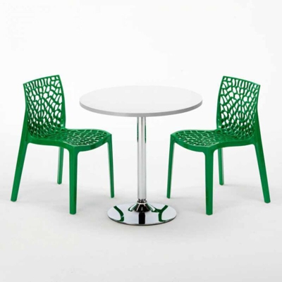 Grand Soleil - Tavolino Rotondo Bianco 70x70 cm con Base in Acciaio e 2 Sedie Colorate Gruvyer Island | Verde 2
