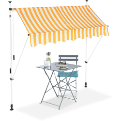Relaxdays - Tenda da Sole, Protezione per il Balcone, Regolabile, senza Forare, a Manovella, Larga 200 cm, a Righe Gialle características