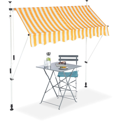 Relaxdays - Tenda da Sole, Protezione per il Balcone, Regolabile, senza Forare, a Manovella, Larga 200 cm, a Righe Gialle