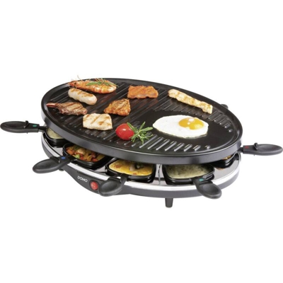 DO9038G Raclette Funzione grill, Rivestimento antiaderente, Spia luminosa, 8 vaschette Nero - Domo
