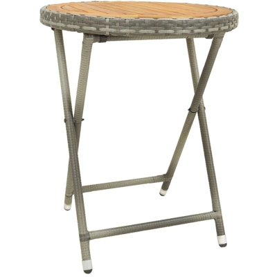 Tavolino da Tè Grigio 60 cm in Polyrattan e Massello di Acacia - Grigio - Vidaxl