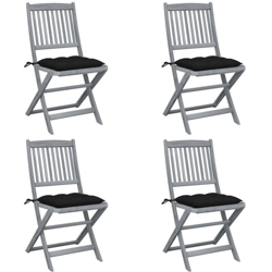 vidaXL Sedie da Giardino Pieghevoli 4pz con Cuscini in Massello Acacia - Nero en oferta