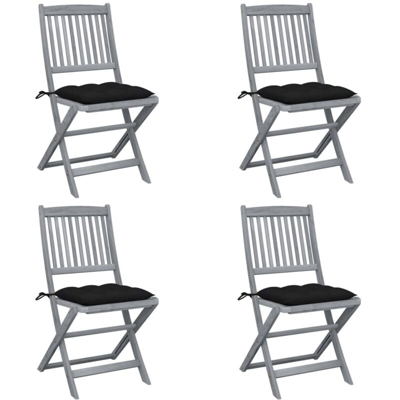 vidaXL Sedie da Giardino Pieghevoli 4pz con Cuscini in Massello Acacia - Nero