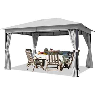 Gazebo da Giardino 3x4 m con telo impermeabile da ca. 180g/m² - 4 pareti laterali grigio chiaro – profilo da ca. 6x6 cm