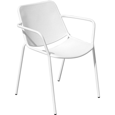 Set 4 sedie giardino in ferro antiruggine bianco microforato con cuscino