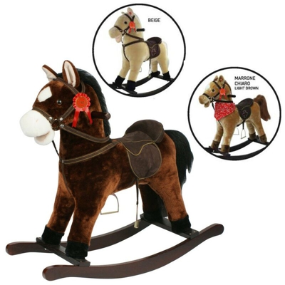 Cavallo a Dondolo con Suoni Animale Cavalcabile in Legno per Bambini Vintage - Colore: Marrone chiaro