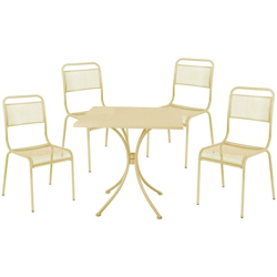 Set pranzo da giardino in acciaio 4 posti con tavolo e sedie impilabili en oferta