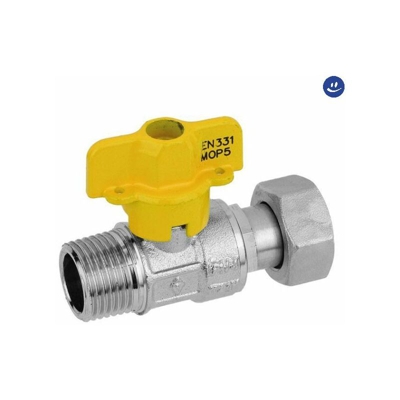 Valvola a Sfera Dritta per Gas in Ottone Attacco Scaldino Maschio/Dado 1/2' x 1/2'