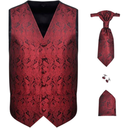 Set Gilet di Nozze da Uomo Paisley Elegante Taglia 52 Bordò - Rosso - Vidaxl en oferta