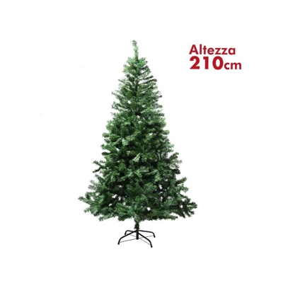 Albero Di Natale 210Cm 1000 Rami Pino Verde Super Folto Base A Croce In Metallo