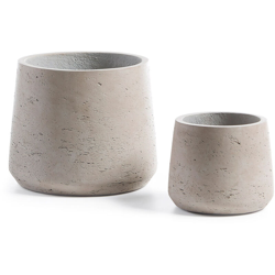 Kave Home - Set Low da 2 vasi rotondi di cemento - Beige características