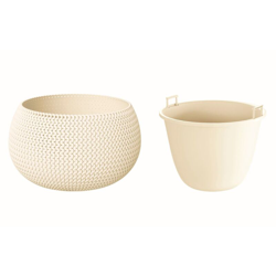 Vaso di fiori tonda con vasca Splofy Bowl in plastica colore crema 18 (lunghezza) x 18 (larghezza) x 13 (altezza) cm en oferta