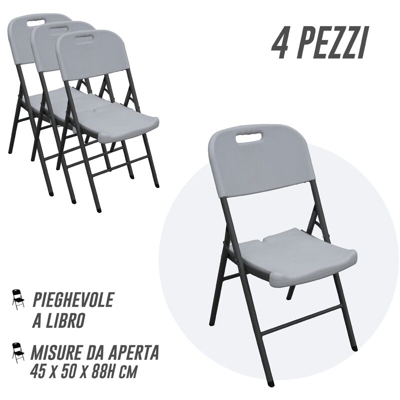 Set 4 sedie da giardino con struttura pieghevole in acciaio e seduta in polietilene