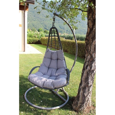 Milani Home - Sedia A Dondolo Poltrona Intrecciata Sospesa Da Giardino Con Morbido Cuscino Colore Bianco