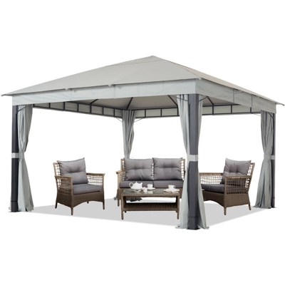 Gazebo da Giardino 4x4 m Alu Premium con Copertura del Tetto Impermeabile ca. 220 g/m² - 4 pareti Laterali grigio