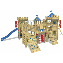WICKEY Parco giochi in legno The Golden Goat Giochi da giardino con altalena e scivolo blu Torre d'arrampicata da esterno con sabbiera e scala di en oferta