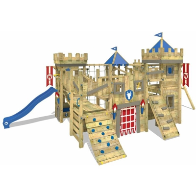 WICKEY Parco giochi in legno The Golden Goat Giochi da giardino con altalena e scivolo blu Torre d'arrampicata da esterno con sabbiera e scala di