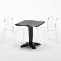 Grand Soleil - Tavolino Quadrato 70x70 cm e 2 Sedie Colorate Trasparenti Caffè | Femme Fatale Trasparente - Nero precio
