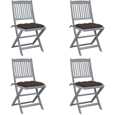 Sedie da Giardino Pieghevoli 4pz con Cuscini in Massello Acacia - Grigio talpa - Vidaxl