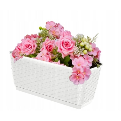 Fioriera in plastica effetto polirattan con autoirrigazione incl di sistema di montaggio 6 o 12 l 49cm - Bianco