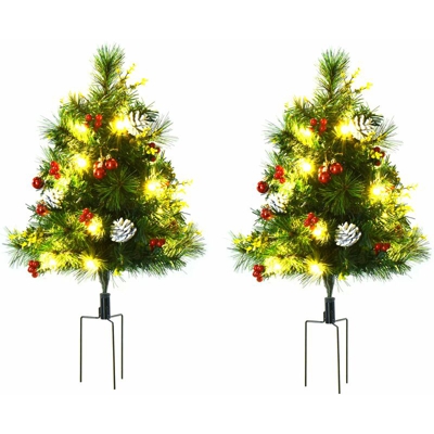 2 pezzi Albero di natale luce, bacche pigna pallina foglia, rami ignifughi - Homcom
