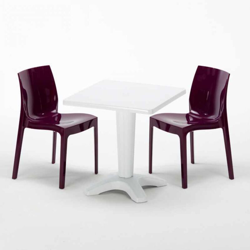 Grand Soleil - Tavolino Quadrato Bianco 70x70 cm con 2 Sedie Colorate Ice Patio | Viola características