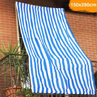 Bakaji - Tenda da Sole Telo Parasole ad anelli 150x290 HDPE per Balcone Veranda Righe Blu