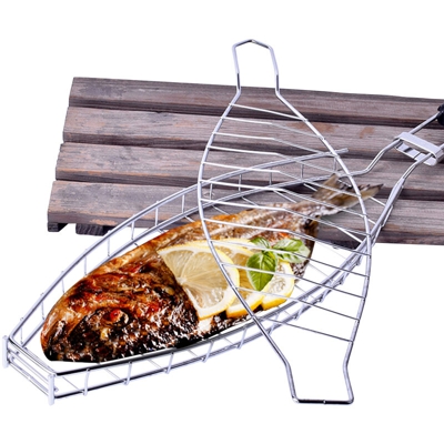 Asupermall - Rete da pesce grigliata BBQ KW3007 argento con manico in legno