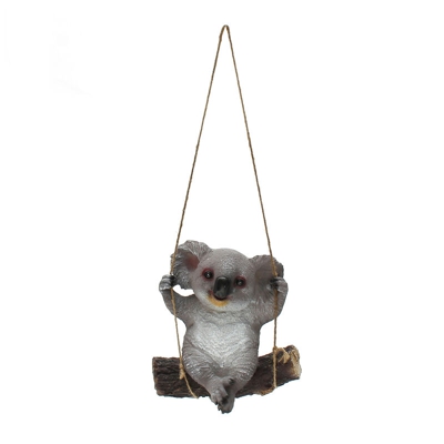 Statua di ornamenti da giardino con animali altalena in resina koala da 29 cm con corda appesa