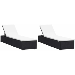 Lettini Prendisole con Cuscini 2 pz in Polyrattan Nero en oferta