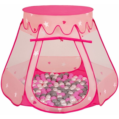 Selonis Tenda 105X90cm/600 Palline Castello Con Palline Colorate Per Bambini, Rosa:Perla/Grigio/Rosa - rosa:perla/grigio/rosa