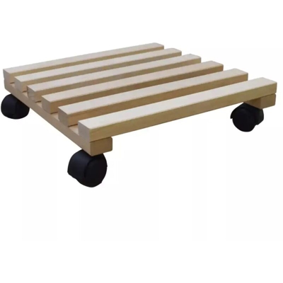 Carrello Quadrato Sottovaso in Legno Con 4 Ruote Per Fioriera Pedana 30 x 30 Cm