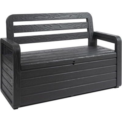 Cassapanca Foreverspring con seduta 2 persone e vano interno da 270L, in plastica effetto Legno, dim. cm 132,5x58x89h, Art. 599, colore Antracite