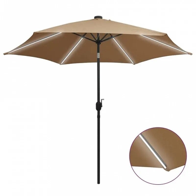 Ombrellone con Luci a LED e Palo Alluminio 300 cm Grigio Talpa - Marrone - Vidaxl