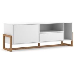 Tv Bidens Mobile Tv. Rtv. Mobile Porta Tv Originale Con Ripiani E Pensili In Stile Scandinavo. Colore: Bianco / legno Di Faggio Naturale en oferta