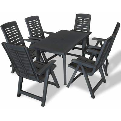 Set da Pranzo da Giardino 7 pz in Plastica Antracite - Grigio - Youthup