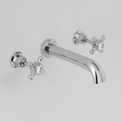 Hudson Reed Elizabeth Rubinetto MIscelatore a 3 Fori per Lavabo - Design da Parete con Controlli a Croce - Finitura Cromata e Bianca - 40 x Ø43 x