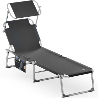 Lettino prendisole pieghevole Ibiza con tetto telaio metallo 190x59x29cm lettino a sdraio mare spiaggia piscina giardino colore a scelta Grigio