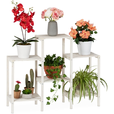 Scaffale per Fiori, 6 Ripiani per Piante Decorativo Scaffale per Ambienti Interni, 70 x 89 x 26 cm, Bianco