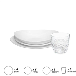 Lgvshopping - Servizio 24 Pezzi Per 6 Persone Con 18 Pezzi Piatti Prometeo + 6 Bicchieri Acqua en oferta