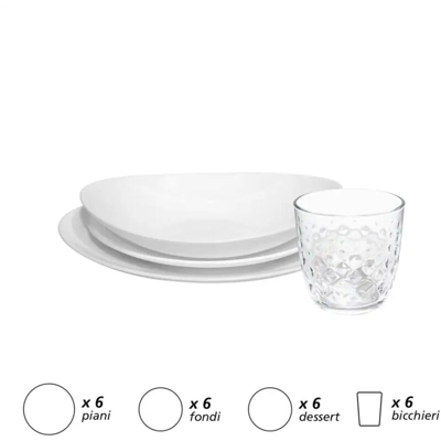 Lgvshopping - Servizio 24 Pezzi Per 6 Persone Con 18 Pezzi Piatti Prometeo + 6 Bicchieri Acqua