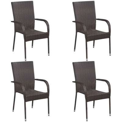 vidaXL Sedie da Esterno Impilabili 4 pz in Polyrattan Marrone - Marrone