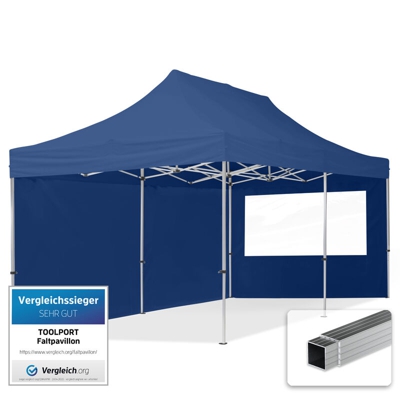 Gazebo Pieghevole Giardino 3x6m - 2 laterali Alluminio Telo PES300 100% Impermeabile Padiglione Mercati Sagre blu