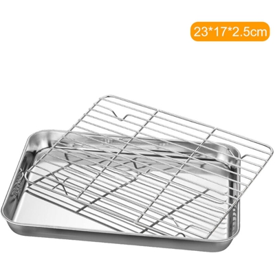Teglia da forno a fondo piatto in acciaio inossidabile con set di rete (specifica 23 * 17 * 2,5 cm)
