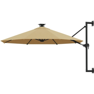 Ombrellone a Muro con LED e Palo in Metallo 300 cm Grigio Talpa - Grigio talpa - Vidaxl