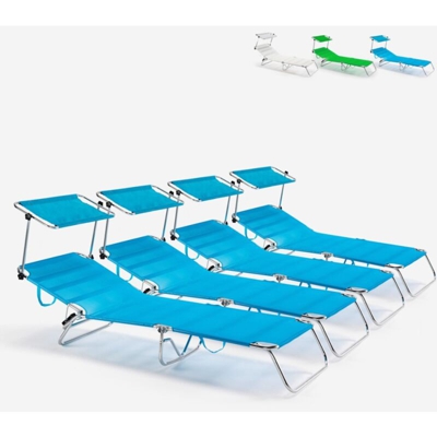4 Lettini spiaggia mare brandina pieghevole alluminio Cancun | Blu