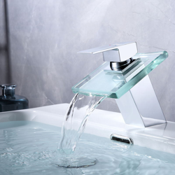 Lonheo Rubinetto Da Bagno Cromato a Cascata In Vetro, Senza Illuminazione a Led, Quadrato características